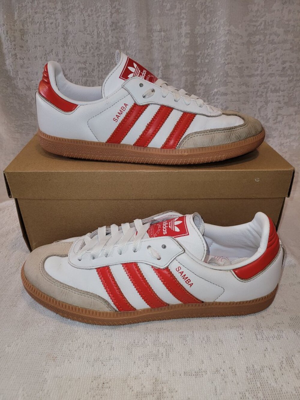 Adidas Samba OG White Solar Red Tan Gum IF6513 Women's Size 8 Shoes Sneakers